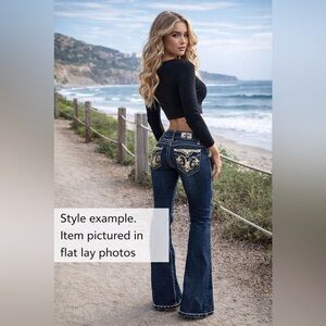 Laguna Beach Jeans Size 28 Flare Embroidered Fleur De Lis Y2K Denim